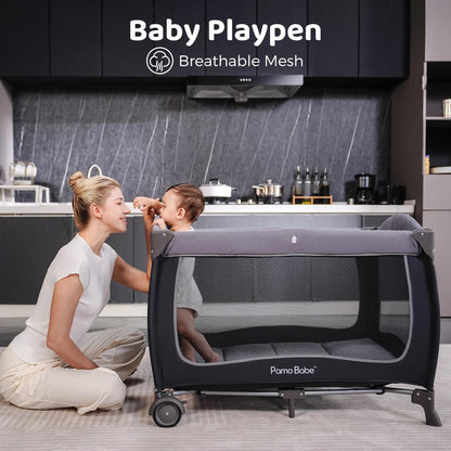 Pamo Babe Baby Playard with Canopy, Portable Crib with Changing Table