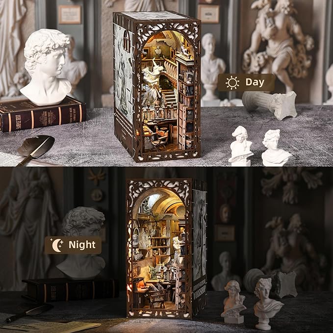 Magic Booknook Building Set with LED Light Mini Bookend Building Kit for Bookshelf &amp Home Decor DIY Miniature Book Nook Building Model for Kids Adults Teens (Bernini's Workshop)