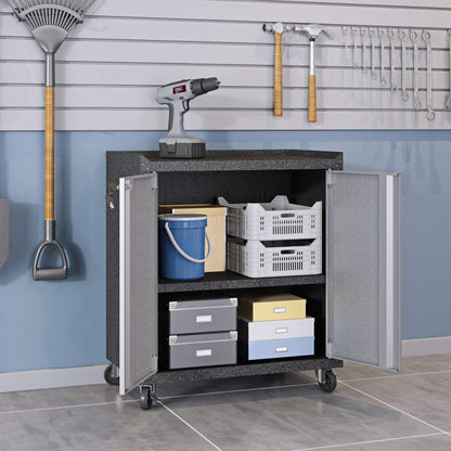 Manhattan Comfort Fortress Rolling 2 Door Garage Storage Cabinet, Black/Gray