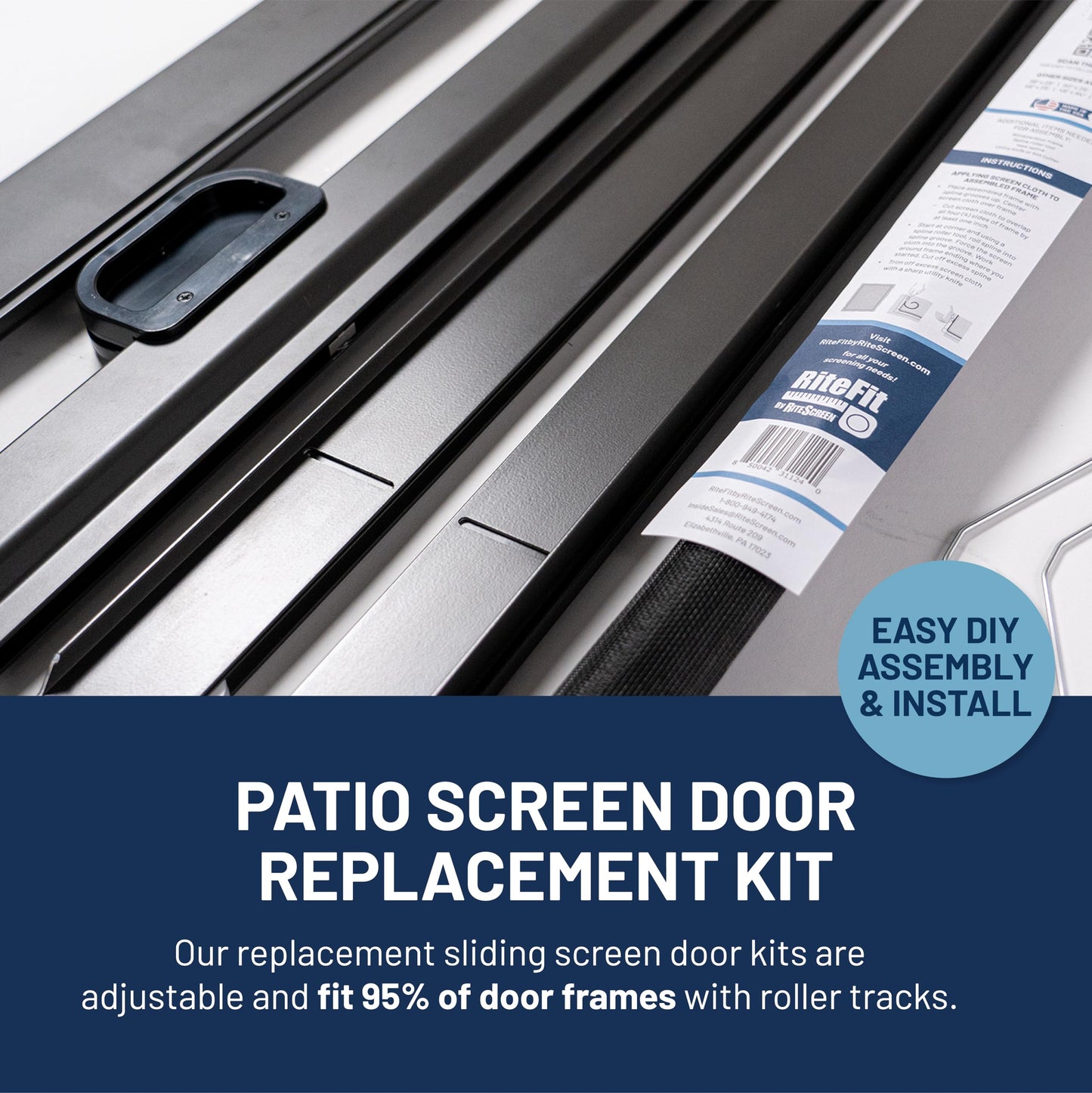 RiteScreen KD Mfit Sliding Screen Door Replacement, Ready-to-Assemble, Easy DIY, Bronze, 48" - PetScreen – Adjustable Patio Screen Door Kit for Openings 78” - 81” Tall – Fits 95% of Doors in U.S.