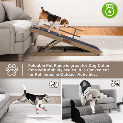 Dog Ramp for Beds, Cars, Couches, Dog Steps Anti-Slip Surface, Dogs Ramps for Old Small Pet,High Traction with Platform, 7 Adjustable Heights 16" to 27" Up, Portable Stairs Design for Dogs, 45.3" Long