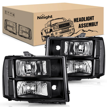 Nilight Headlight Assembly Compatible for 2007 2008-2013 GMC Sierra 1500 2008-2014 GMC Sierra 2500 HD 3500 HD, Black Housing Clear Corner Clear Lens, Headlights Assembly Replacement