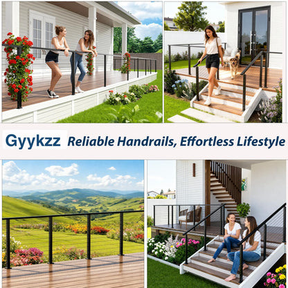 Gyykzz 4 Pack 10FT Black Rectangular Stainless Steel T304 Handrail for Cable Railing System, Flat Top Cable Railing Handrail with Extra End Caps for Indoor Outdoor Length Adjustable DIY Balustrade