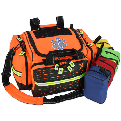 Lightning X LXMB35 EMT Trauma Bag – Large ALS Medical Bag with 6 Color-Coded Pouches, MOLLE Panel, Waterproof Bottom, Reflective EMS Gear for First Responders - ORANGE