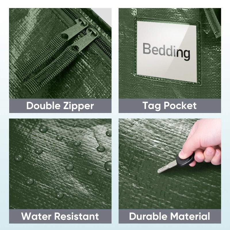 TICONN 2 Pack Extra Large Moving Bags Heavy Duty with Zippers & Carrying Handles, Durable Storage Bags Moving Boxes for Closet Organizers and Storage (2 Pack, Olive)