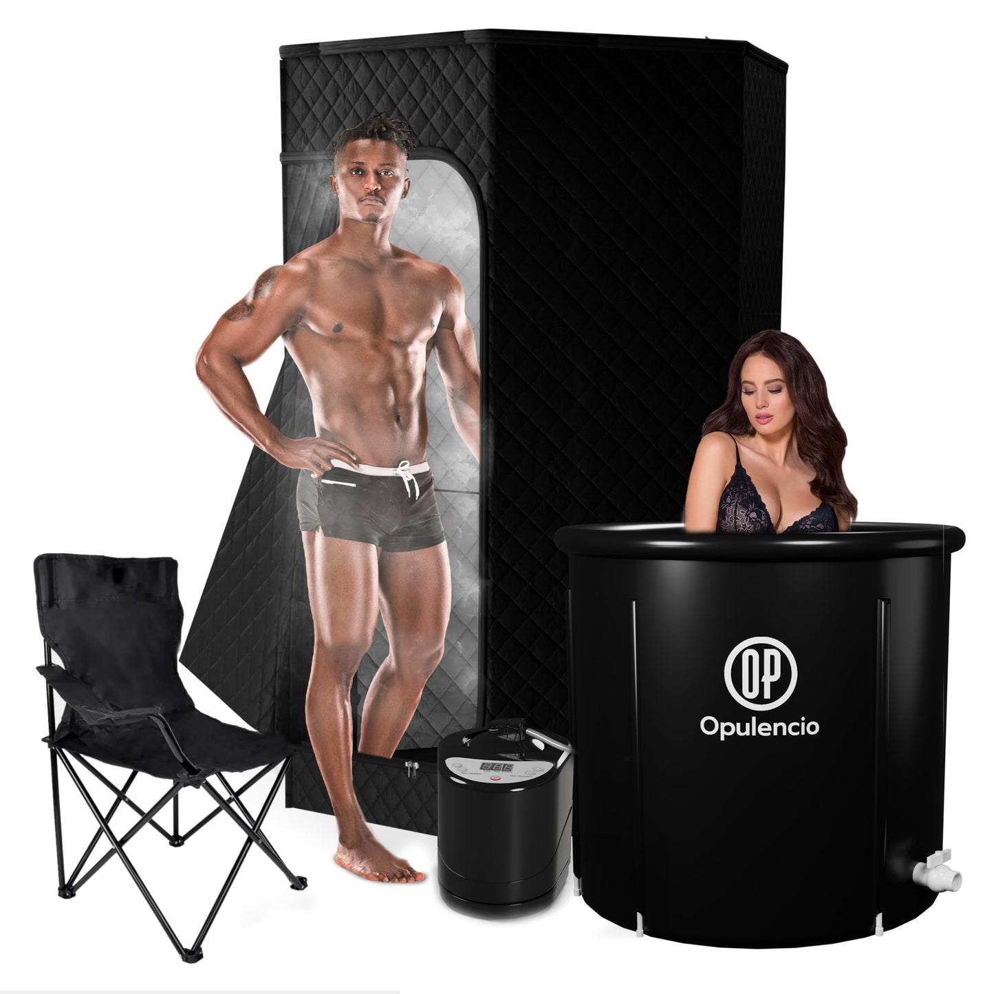 Opulencio Portable Sauna and Cold Plunge Combo - Spacious at Home Sauna Box with Ice Tub, Portable Steam Sauna Tent with 3L Steamer, Fast Heating with 9 Levels, Chair, Remote, 5.9' x 2.9' x 2.9'