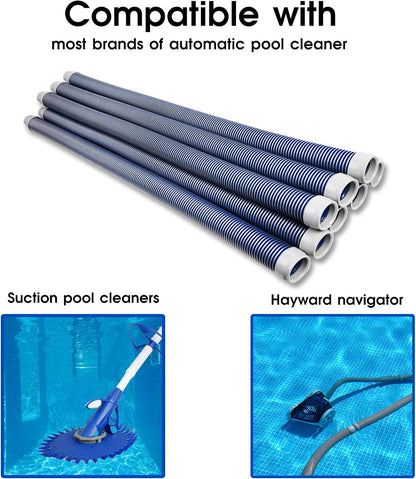 POOLWHALE Professional Swimming Pool Vacuum Cleaner Hose - 1.5” Extension Kit, 8 Pieces - Compatible with All Major Cleaners