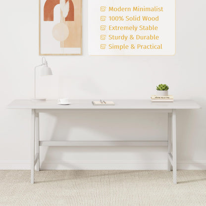 IOTXY Solid Wood Writing Table - 48" W x 24" D Minimalist Computer Desk for Home Office, Work, Study, Creativity, and PC Workstation, White