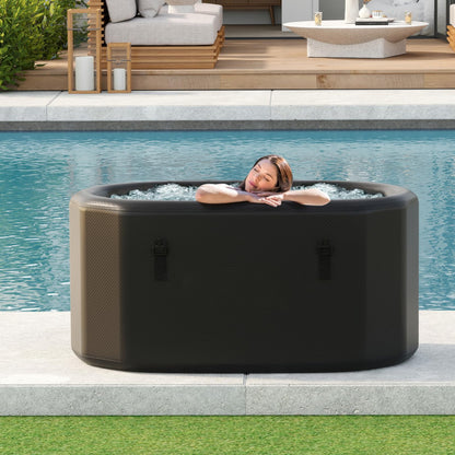 GYMAX Cold Plunge Tub, XL 129 Gal Oval Ice Bath Tub with Lid, Backpack, Pump & Floor Mat, Portable Inflatable Ice Bath for Cold Water Therapy, Ice Tubs for Cold Plunge Indoor Outdoor Home Gym (Black)