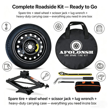 Spare Tire Kit Compatible with Chevrolet Camaro 2016-2024 | 135/80R18 Spare Wheel on 18x4 Rim| 26.5" Rolling Diameter | Includes Car Jack Kit & Tire Carrying Case Excluding (SS,LT1, ZL1, 1LE) Models