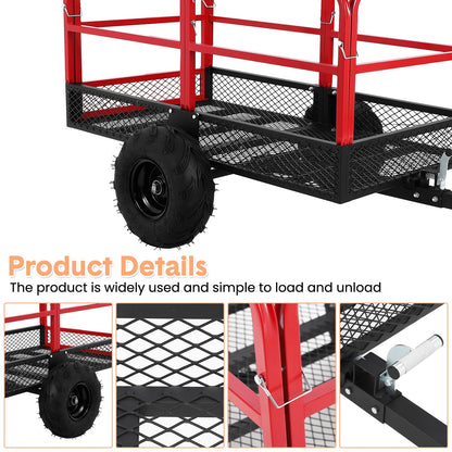 Garvee ATV Trailer Garden Dump Cart Tow Behind, 1500 LBS 22 Cubic Feet Heavy Duty Steel Pull Behind Yard Wagon Cart with 2 Wheels, for Lawn Mower Tractor, ATV, UTV, Red