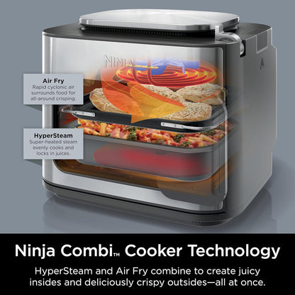 Ninja Combi Multicooker - 14-in-1 Air Fryer & Oven for Quick Meals in 15 Mins | Stainless Steel, 3 Accessories