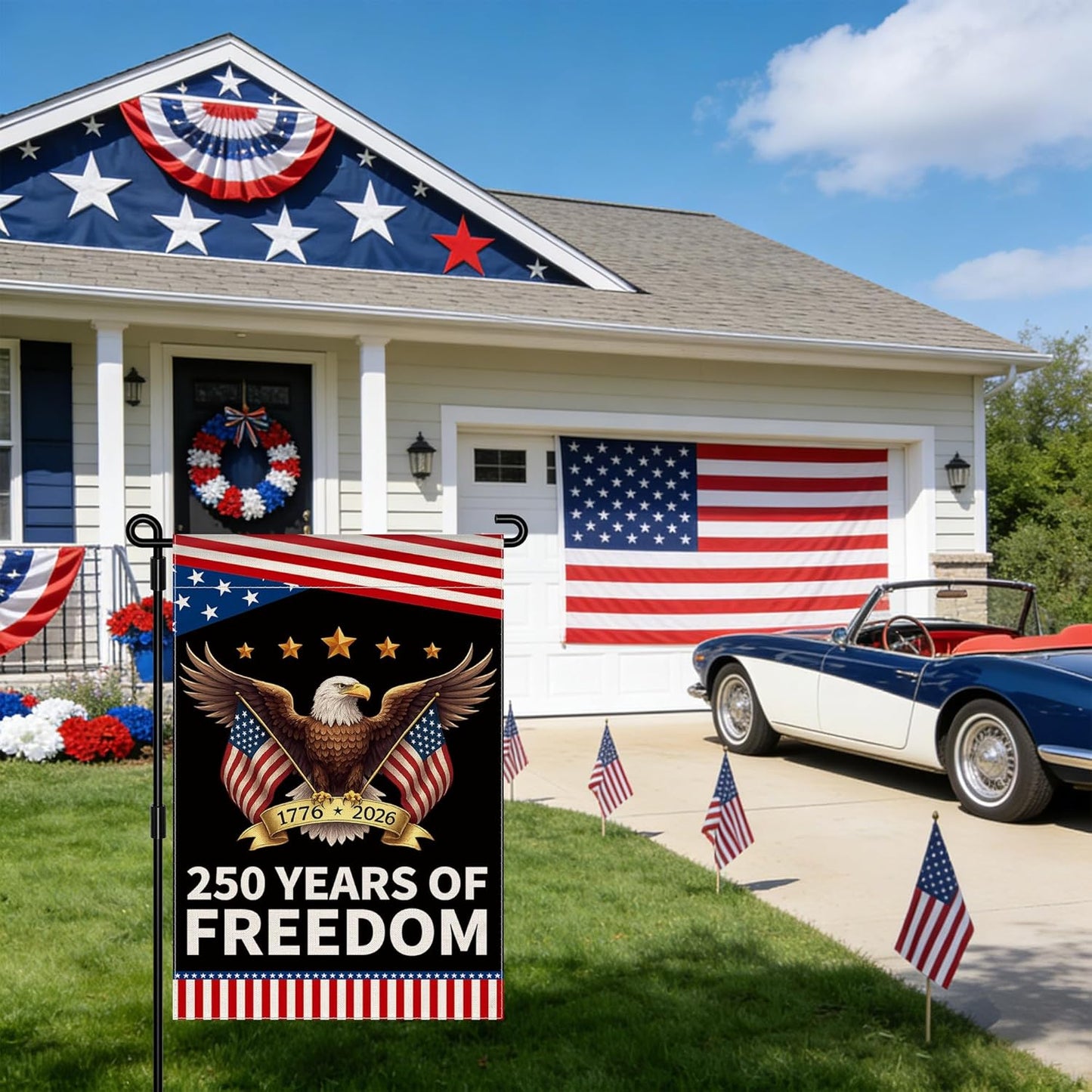 250th Anniversary America Garden Flag - Patriotic Double-Sided Eagle Design | 12x18 Inch Commemorative Banner