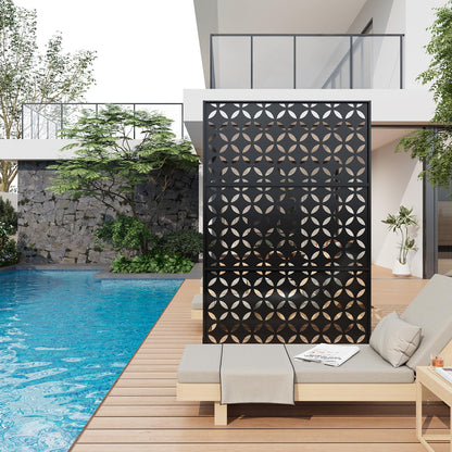 72" h × 47" w Outdoor Privacy Screen, Laser Cut Metal Garden Divider Panel with Tropical Leaf Design, Freestanding Weatherproof Privacy Fence for Patio Deck Backyard Balcony