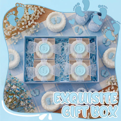 MTLEE 24 Pcs Baby Shower Candle Party Favors for Guests Blue Footprints Scented Candles with Bow Gift Box Ribbon Cute Feet Shaped Return Gifts Keepsakes for Baby Shower Gender Reveal Party Supplies