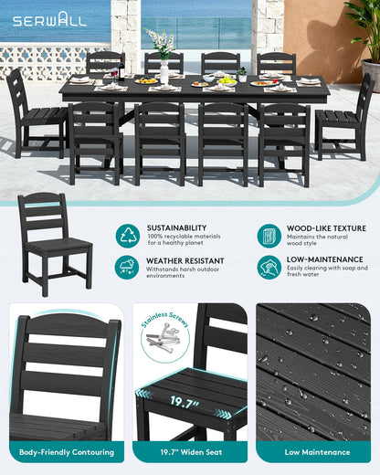SERWALL Outdoor Armless Dining Chairs Set of 4, All-Weather HDPE Patio Chair with 19.7" Widened Seat, for Backyard, Garden, Black