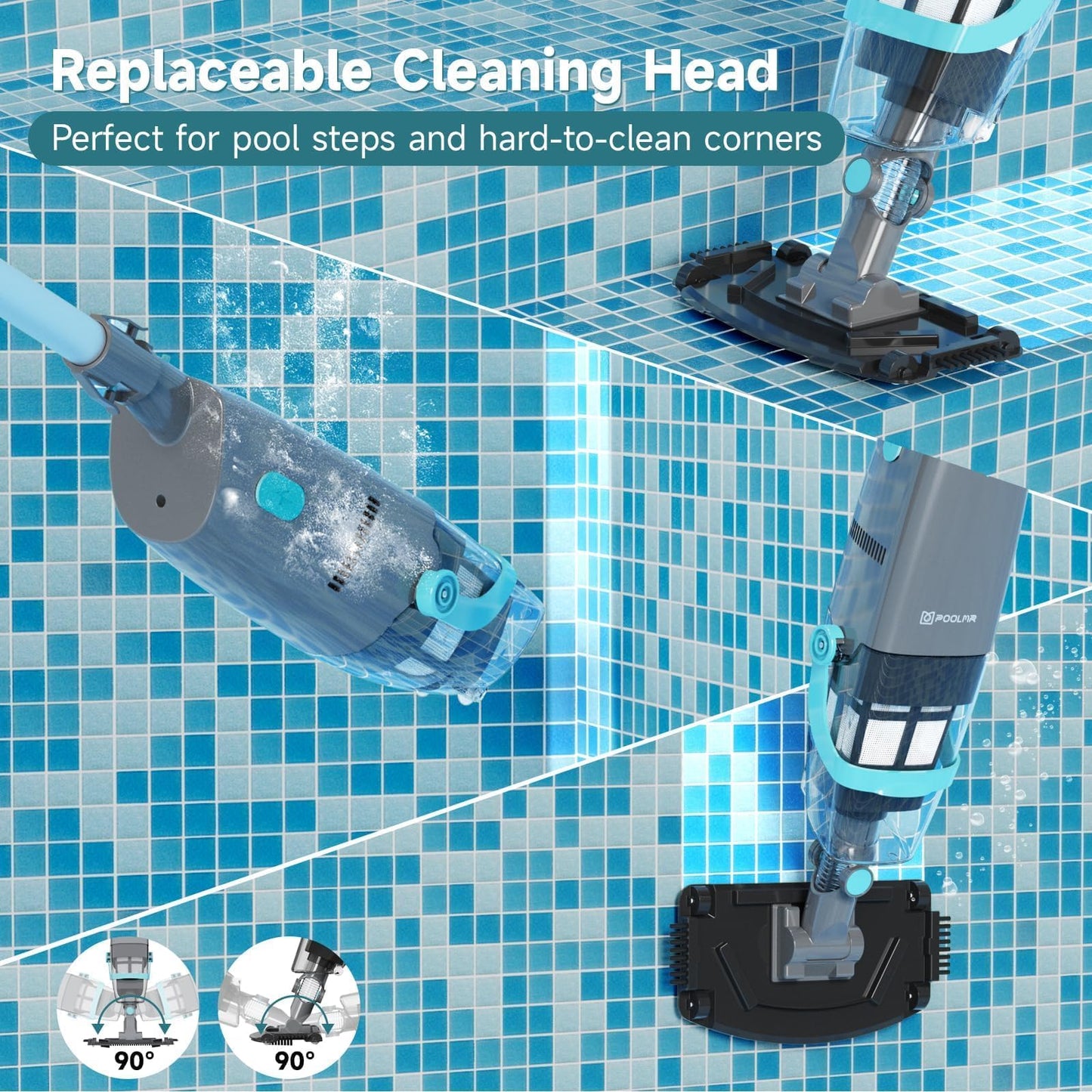 PoolMr Cordless Handheld Pool Vacuum For Above & Inground Pools, with 18.5 Gal/Min Suction, 60 Min Runtime, Dual-Phase Cleaning System,65in Telescopic Pole, for Spas & Hot Tubs, Charcoal (New Version)