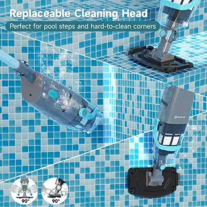 PoolMr Cordless Handheld Pool Vacuum For Above & Inground Pools, with 18.5 Gal/Min Suction, 60 Min Runtime, Dual-Phase Cleaning System,65in Telescopic Pole, for Spas & Hot Tubs, Charcoal (New Version)
