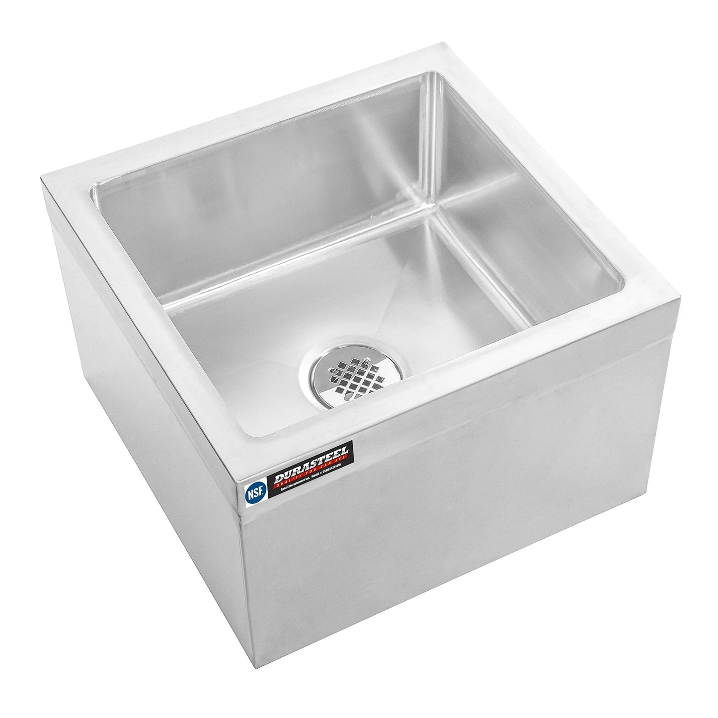 DuraSteel 24x24x13 Commercial Floor Mop Sink - NSF Certified 304 Stainless Steel Utility Room Service Basin with Leak Proof Flat Drain - Large Tub for Dog Washing, Filling Water Bucket, Cleanup