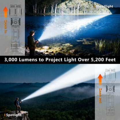 SKYFIRE 2503 LED Rechargeable Flashlights with Lightsaber, 3000 High Lumens Waterproof Zoomable Powerful Bright Flash Light for Home, Outdoor, Flash Saber Fans and Night Adventures with Ignition Lens