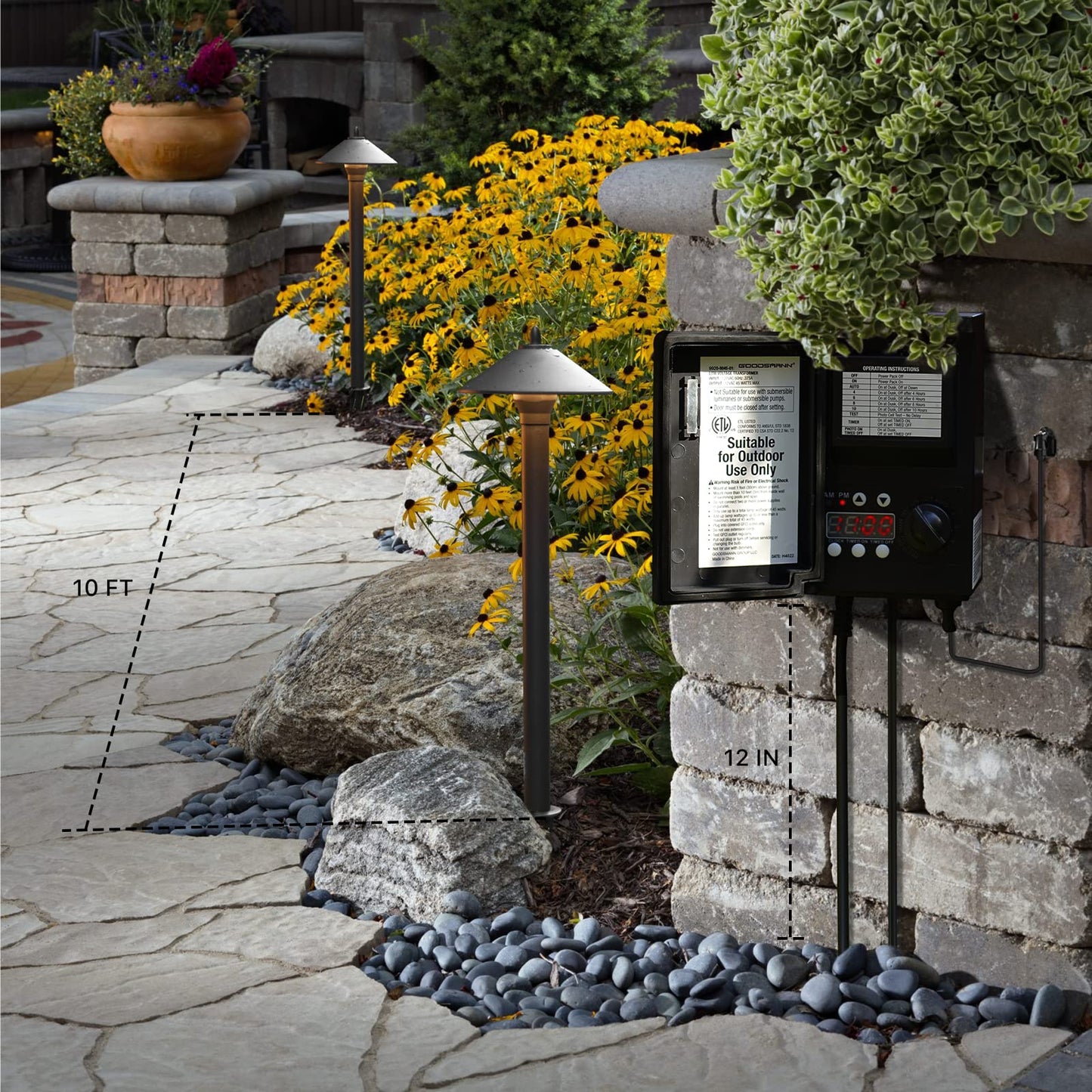 GOODSMANN Landscape Lighting Outdoor Low Voltage Landscape Lighting Kits 8PK Pathway Lights Wired 10W 25 Lumen 2700K Warm White Metal 12V Bronze Electric Sidewalk Walkway Lights with Cable Connectors