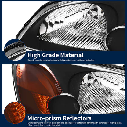 AUTOSAVER88 Headlight Assembly Compatible with 2001 2002 2003 Civic 4-Door Sedan Driver and Passenger Side Black Housing Amber Reflector Clear Lens