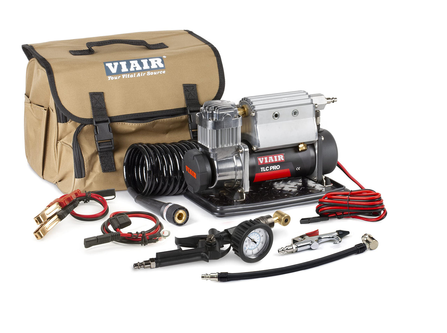 VIAIR TLC PRO Heavy-Duty Air Compressor - 150 PSI Portable Tire Inflator with 1/4 Gallon Air Tank - Includes Presta Valve Chuck & Shop-Style Inflation Gun - For Tubeless Bike Tire Setup