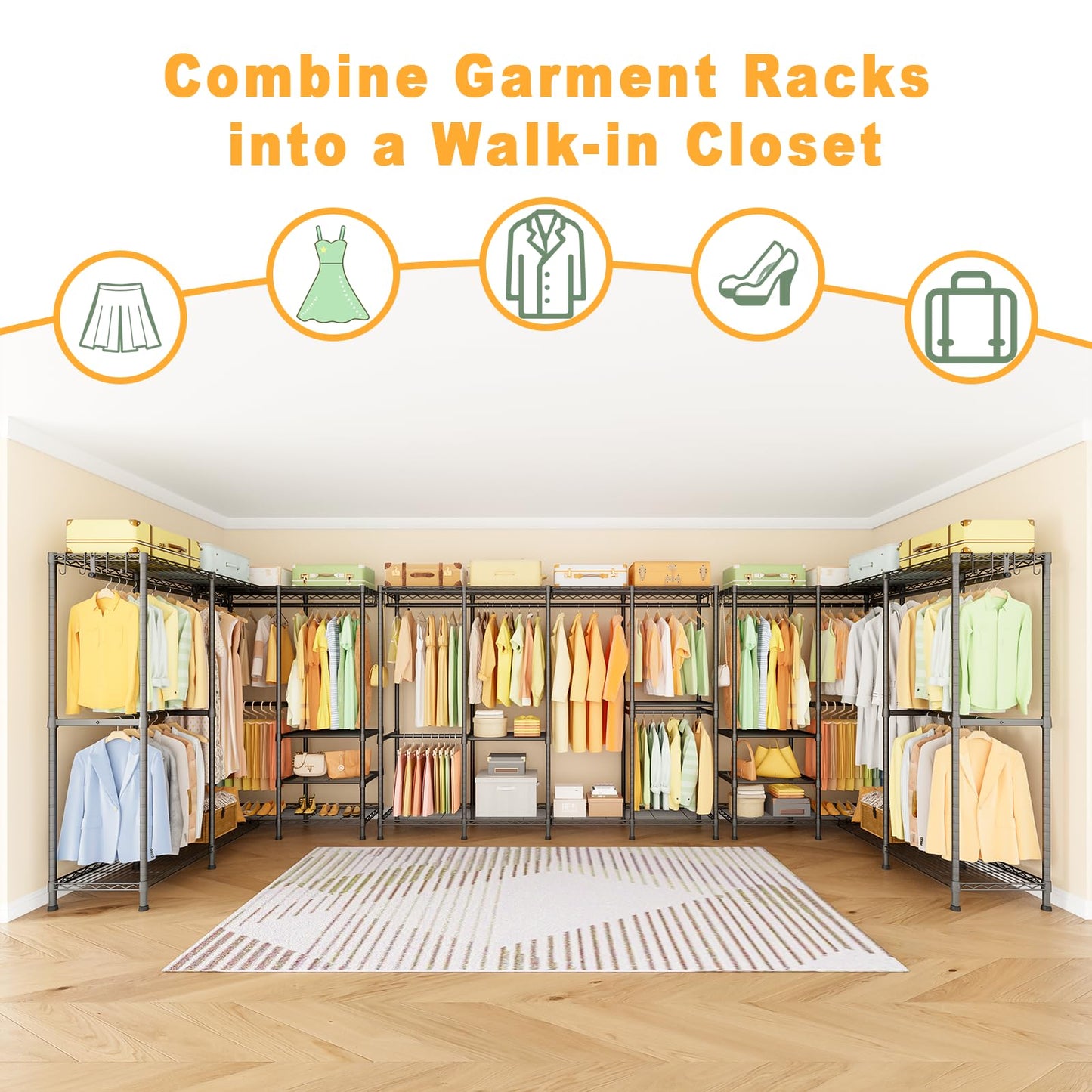 ULIFHOME H41 Garment Rack Heavy Duty Clothes Rack, Clothing Racks for Hanging Clothes, Extra Large Freestanding Portable Closet Wardrobe Rack 78.5'' W × 15.8'' D × 76.4'' H, Max Load 1150 Lbs, Black