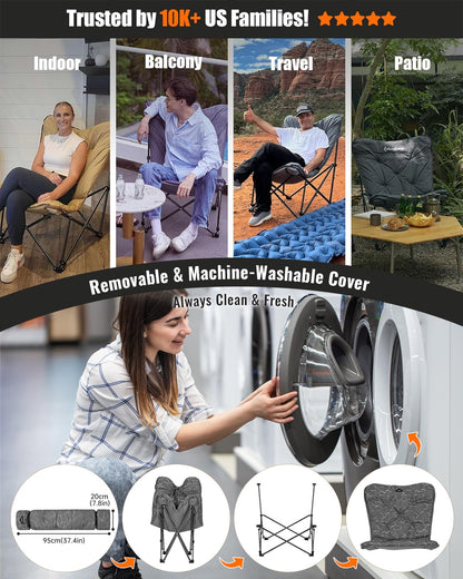 KingCamp Folding Comfy Butterfly Chair Oversized Padded Camping Chairs for Adults Comfortable Camp Chair 300lbs Heavy Duty with High Back for Outdoor Lawn Patio Bedroom Living Room Dorm