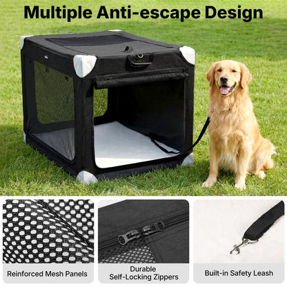 Veehoo Large Dog Crate for Indoor Outdoor, Portable Collapsible Travel Dogs Crate, 36 Inch Soft Foldable Pet Kennel with 4-Door Mesh Windows
