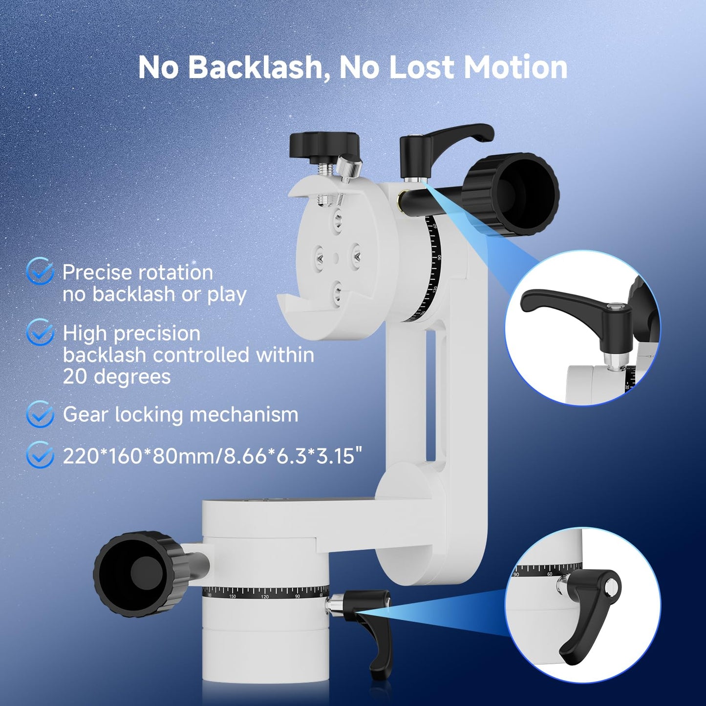 SVBONY SV225 Mini Alt-Azimuth Mount, Adjustable Telescope Alt-Azimuth Mount, Load-Bearing 5kg, No Empty Travel, CNC Hollow Structure, Lightweight Portable Altazimuth for Astronomy Beginners