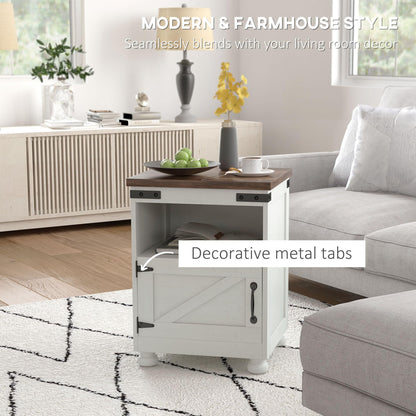 HOMCOM Small Side Table with Storage, Farmhouse End Table with Open Shelf and Cupboard, Modern Sofa Table with Wood Legs for Living Room, White