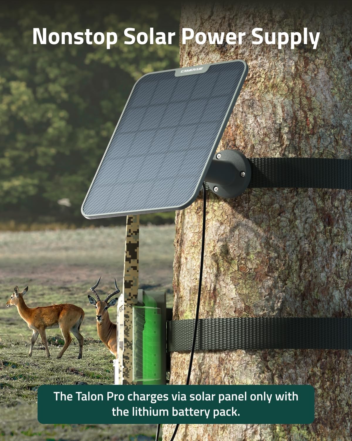 CAMOVUE True 4K 4G LTE Cellular Hunting Camera +Battery Pack+6W Solar Panel+64G SD Card, 0.2s Trigger Speed, Game or Trail Camera with GPS, Non-Glow IR, SIM Card, Motion Capture, Talon Pro Solar Kit