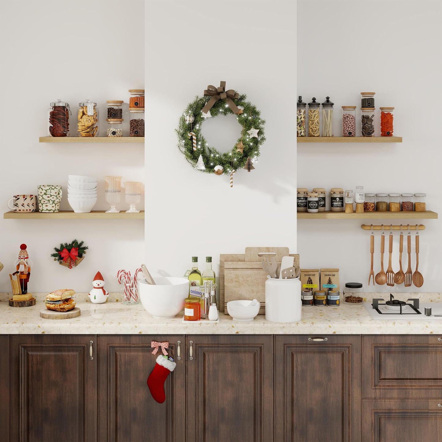 Fun Memories Floating Shelves for Wall, 24" Rustic Wood Deep Wall Mounted Shelves with Invisible Brackets for Decor & Storage, Floating Shelf for Living Room, Bathroom (Oak, Set of 2)