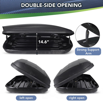 Rooftop Cargo Box Carrier for Car Storage, 12 Cubic Ft Car Top Mount Aero Hard Shell Dual-Side Opening, 165 LBS Weight Capacity Weatherproof Roof Mount Travel Luggage Storage, Secure Straps & Keys