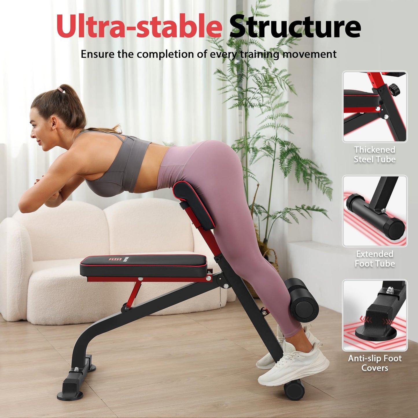 BODYWAKER Roman Chair Back Extension Bench for Glute, Hamstring and Lower Back, Hyperextension Bench, Adjustable & Foldable Weight Bench for Home Gym Strength Training (Black)