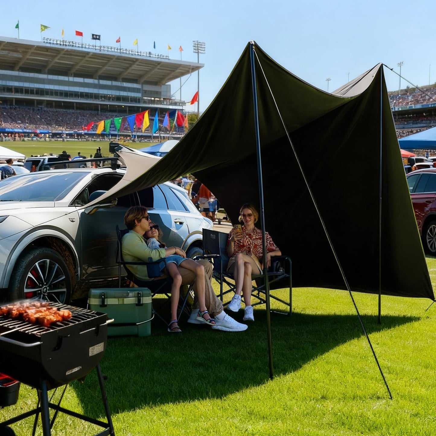 TIMBER RIDGE 19x9.8ft Retractable Car Awning with Blackout Coating, 186ft² Roof Rack Pull-Out Sun Shade Overland Camping, UPF50+ Waterproof Sun Shelter for Vehicle/Truck/Jeep/SUV/Van Tan