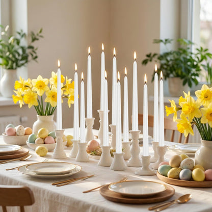 10-Inch White Taper Candles 12 Pack, Unscented Smokeless Dripless Candlesticks, 7-8 Hours Long Burning for Home Decor, Dinner, Church & Emergency Use, Weddings & Everyday Use (12, White)