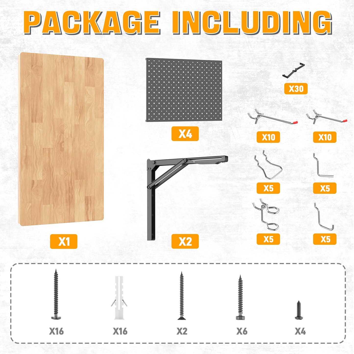 Ultrawall Heavy Duty Folding Workbench with Pegboard – Wall-Mounted Work Table for Garage & Workshop with Accessories