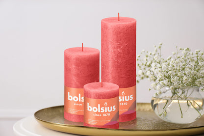 BOLSIUS 4 Pack Blossom Pink Rustic Pillar Candles - 2.75 X 3.25 Inches - Premium European Quality - Includes Natural Plant-Based Wax - Unscented Dripless Smokeless 35 Hour Party Décor Candles