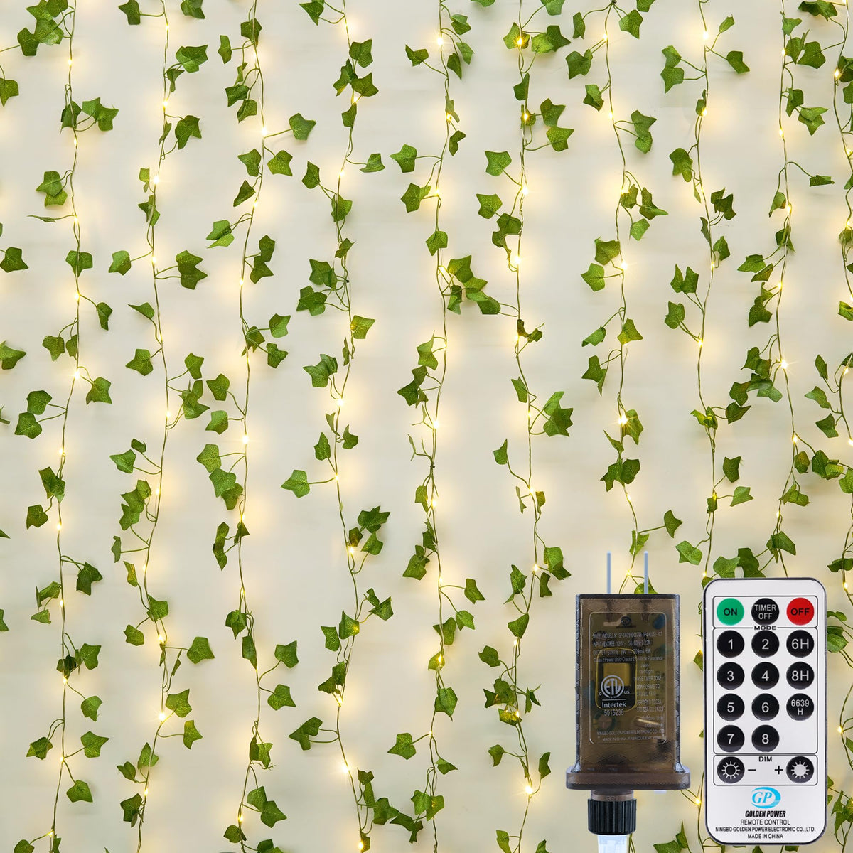 OMIKA Ivy String Lights with Remote, 66FT 200 LEDs, Plug-in, Warm White, Waterproof for Bedroom, Garden, Party Decor