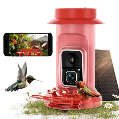 Humbirdy Hummingbird Feeder with Camera, 4K Ultra HD Video at 30fps, 10x Slow-Motion at 120fps,1.9in Closer Focus, No Subscription,Leak Proof, Ant Moat,Solar Powered, 2.4G&5G Wi-Fi,Bird Lover Gift