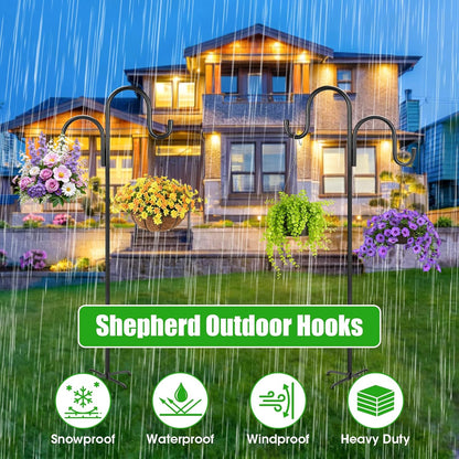 Skiennix 79-Inch Double Shepherds Hooks - Heavy Duty Bird Feeder Pole with 5-Prong Base for Outdoor Use