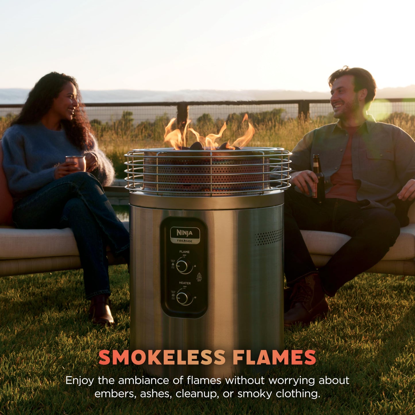 Ninja Fireside360 Outdoor Heater & Fire Pit | 3 Modes: Flame Only, Heat Only, Flame & Heat | Portable for Patio, Deck, Camping, Easy Control Smokeless Flames | Push to Start Ignition | Steel | OF101SL