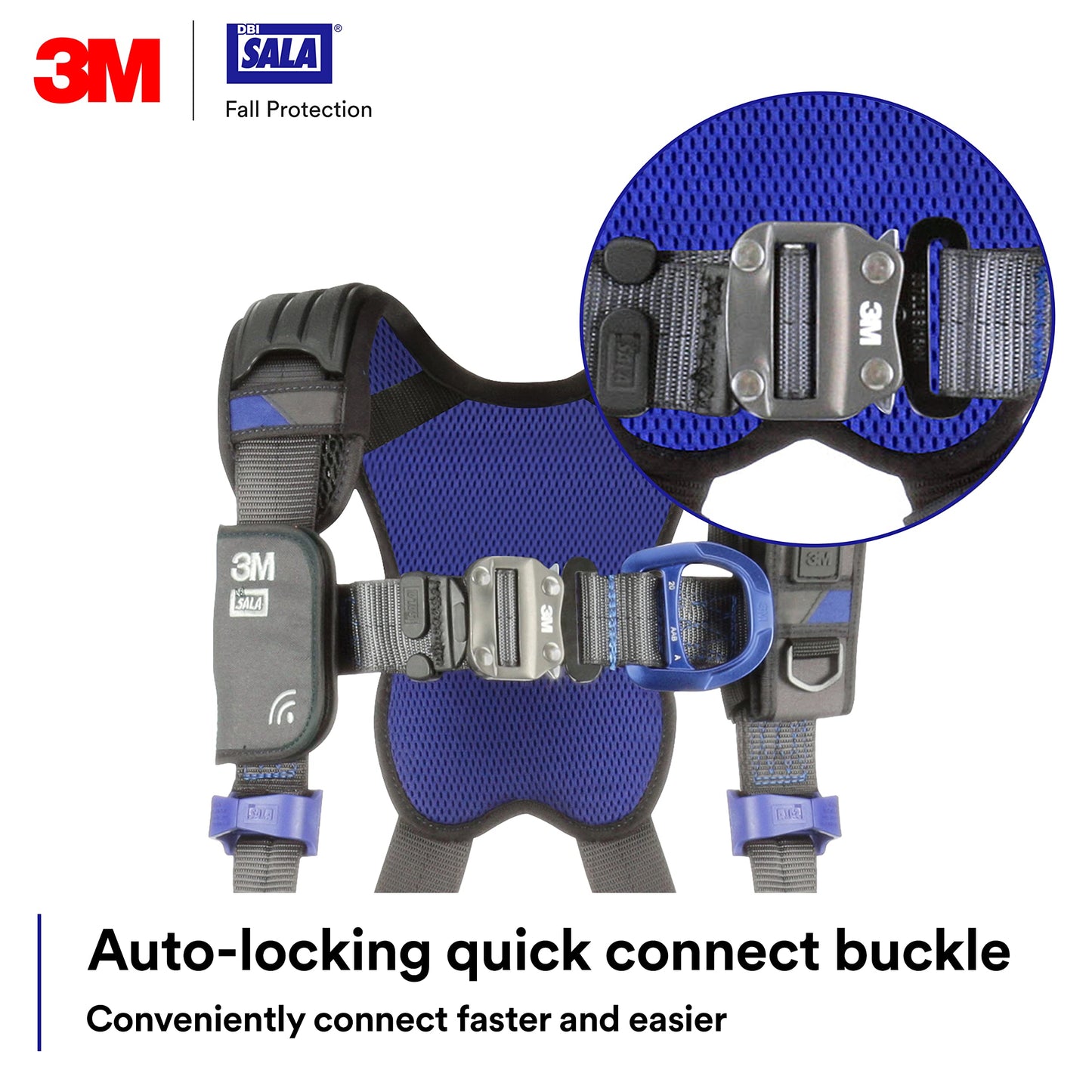 3M 1403071 DBI-SALA ExoFit X300 Comfort Construction Safety Harness Fall Protection, OSHA, ANSI, Lightweight Aluminium Back D-Ring, Auto-Locking Quick Connect Chest and Leg Buckles, Medium