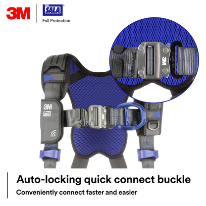 3M 1403071 DBI-SALA ExoFit X300 Comfort Construction Safety Harness Fall Protection, OSHA, ANSI, Lightweight Aluminium Back D-Ring, Auto-Locking Quick Connect Chest and Leg Buckles, Medium