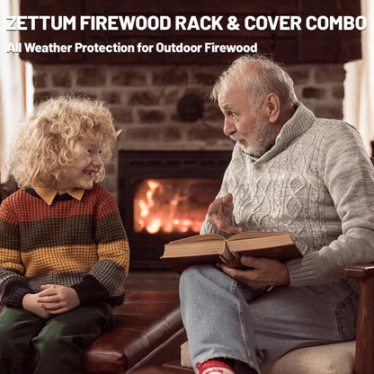 Zettum 8ft Firewood Log Rack - Outdoor Wood Stand Holder, Heavy Duty Metal Fire Wood Pile Organizer with Cover for Fireplace Storage (96 x 14 x 48 Inch)