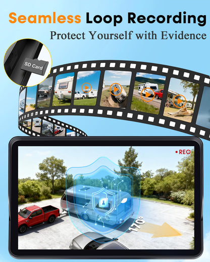 Pemacom Wireless Backup Camera for Towable-RV: 1-Second Magnetic No Wiring Long Distance Signal for Thor/Forest River Series RVs - 7.3" Recording Monitor HD 1080P Auto Sleep Solar RV Backup Camera