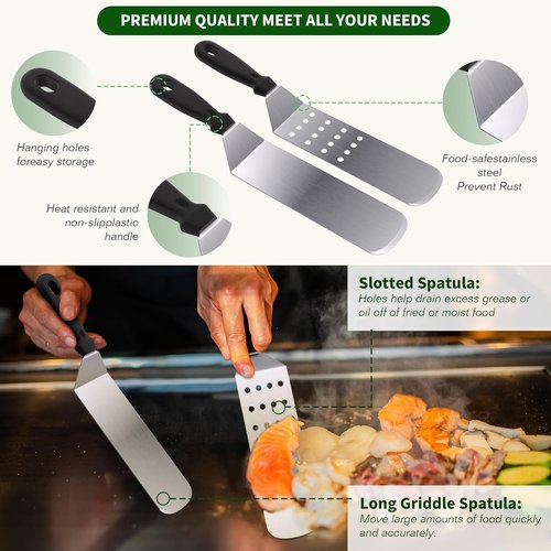 Blackstone Griddle Accessories Kit - 134 Pcs Hibachi Grill Tools with Spatula, Basting Cover & Burger Press