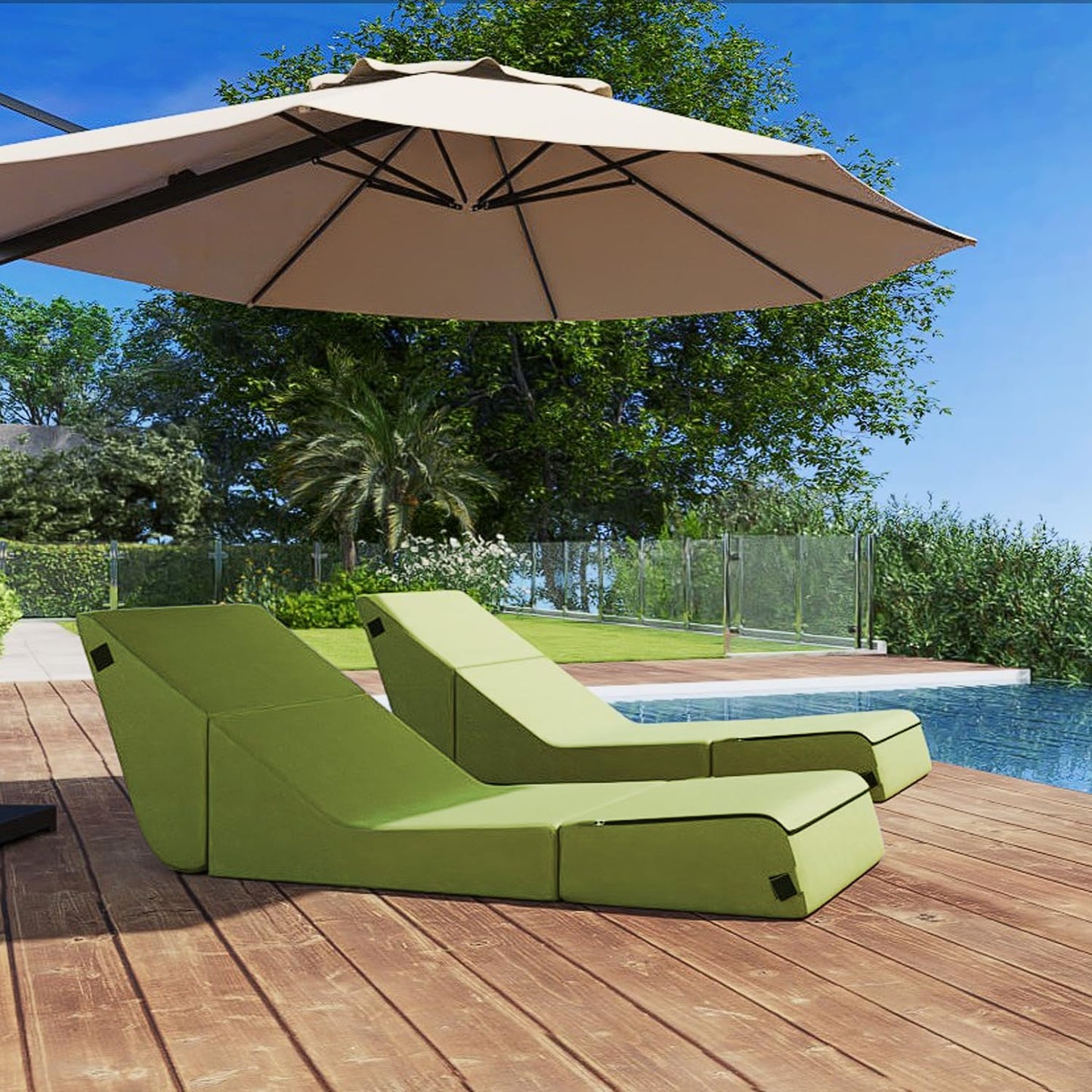 jela Outdoor Sofa, Waterproof Folding Lounge Chair and Sofa, UV Resistant Patio Sofa with Machine Washable Cover, Soft Foam Outdoor Bed Pool Lounge Chaise Chairs (Green)